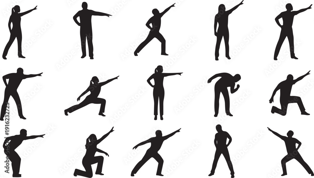 Fototapeta premium Collection of black silhouettes of people in various poses
