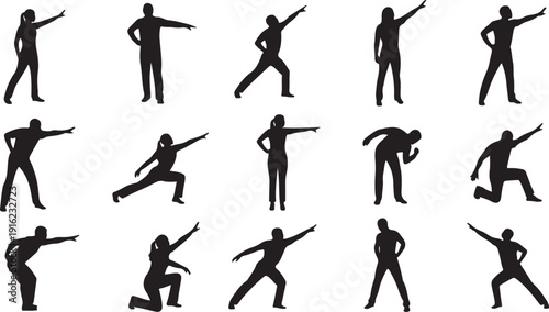 Collection of black silhouettes of people in various poses