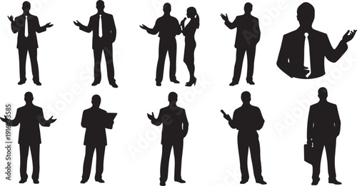 Silhouettes of business professionals in various poses and gestures