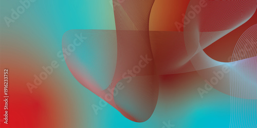 Bisque red and azure abstract shape grainy gradient background with black backdrop and noisy texture for wide banner poster and header design