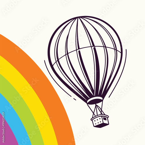 logo of a hot air balloon floating in the sky, clean geometric outline, smooth consistent strokes, modern minimal emblem style, monochrome black line on light background, professional logo design