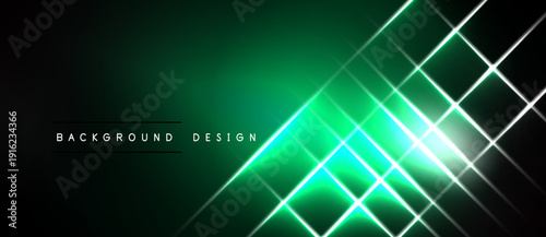 Dark green backdrop features bright white lines forming diagonal squares. Center glows with intense light effect. Modern design element.