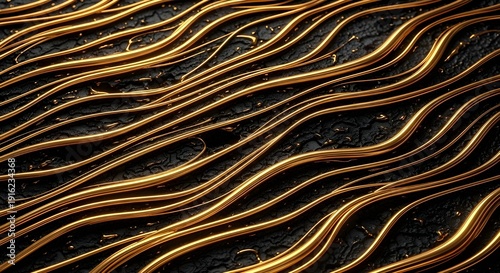 Abstract pattern of twisted metallic lines on dark background