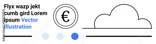 Euro symbol inside a circle, three dots, cloud shape, and horizontal lines. Ideal for fintech, cloud technology, finance, digital economy, savings minimalism simple landing page