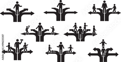 People at crossroads making decisions in life directions