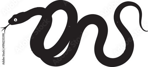 Vector elongated snake silhouette illustration. Black serpent isolated tattoo design.
