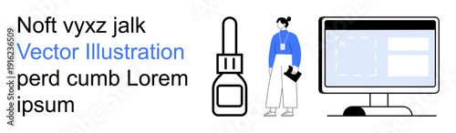 Graphic design, creative tools, professional workspace, digital marketing, user interface, design software. Woman holding a notebook, dropper tool computer screen. Graphic design and creative tools