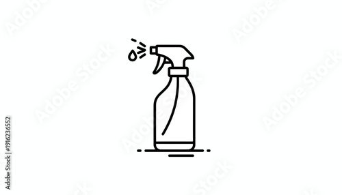 Spray bottle with liquid droplets, cleaning or disinfecting concept, minimalist line art icon