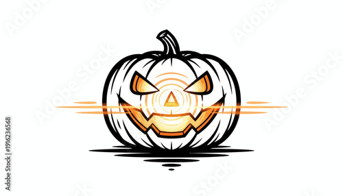 Spooky Halloween Pumpkin Jack O'Lantern with Glowing Eyes and Sound Waves