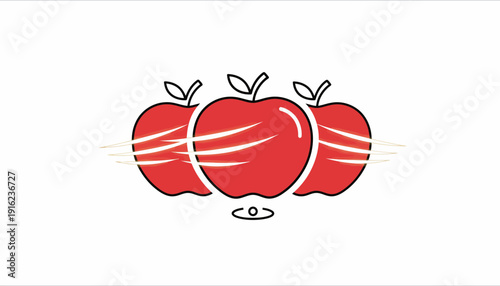 Three Red Apples with Swirling Lines and a Small Circle Below
