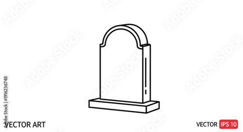 Tombstone Icon, Gravestone Outline, Cemetery Marker, Memorial Stone, Vector Art