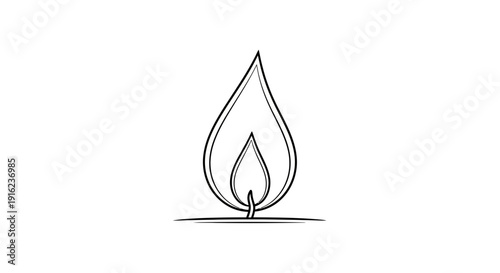 Simple Line Art Flame Icon, Minimalist Fire Symbol, Abstract Energy Element
