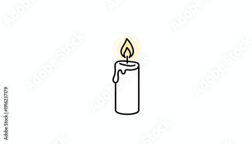 Simple line drawing of a lit candle with dripping wax and a warm flame, isolated on white background.