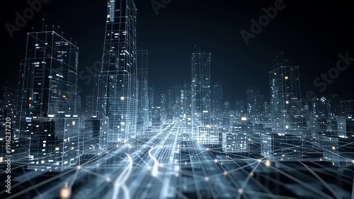 Wallpaper Mural Futuristic Cityscape with Network Connections. Torontodigital.ca