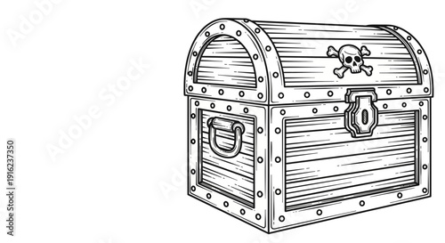 Pirate Treasure Chest with Skull and Crossbones, Vintage Wooden Chest, Nautical Adventure Icon