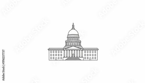 Minimalist Line Drawing of a Government Building with Dome