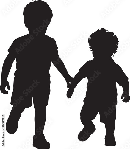 Two children silhouettes running