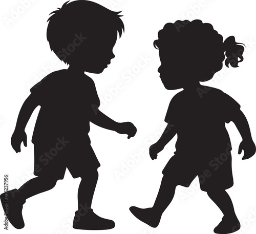 Two children silhouettes running
