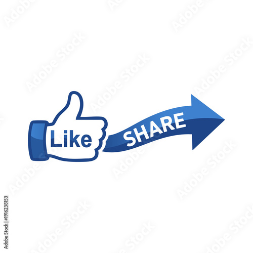 Blue Like and Share Social Media Button Vector Icon