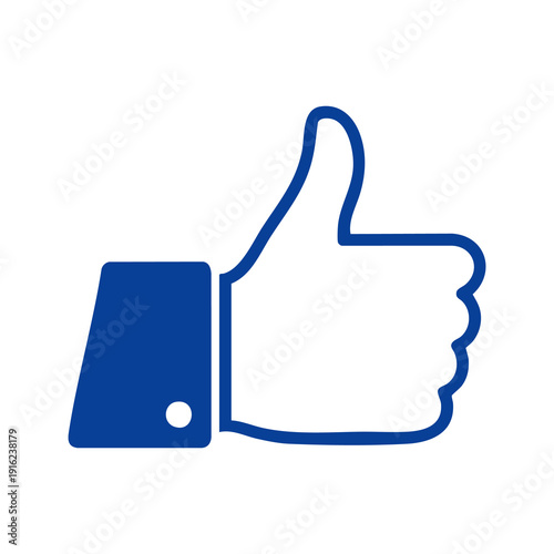 Blue thumbs up icon on transparent background, social media like button symbol, flat vector hand gesture for approval and positive feedback