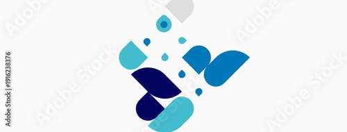 Abstract shapes, varying blues, white background. Modern design, simple composition, clean aesthetic. Minimalist illustration.