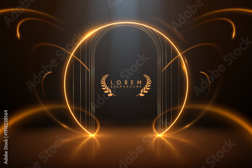 Circle golden frame with light effects