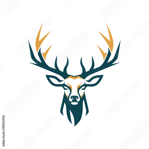 Majestic Deer Head with Antlers Vector Illustration.