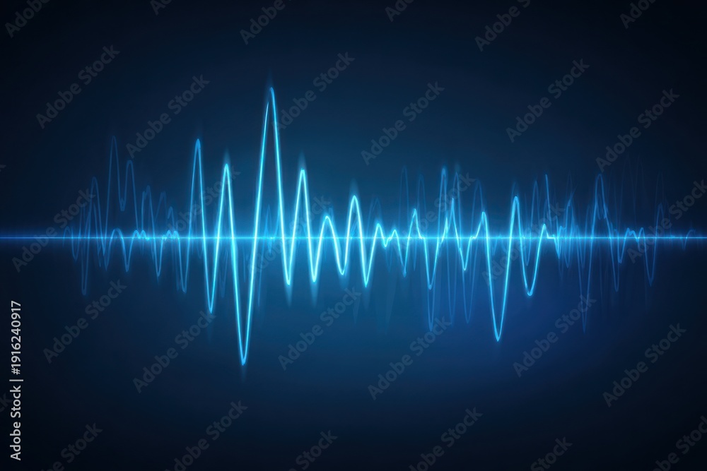 Fototapeta premium Blue sound wave graphic illustration on dark background representing audio frequency patterns