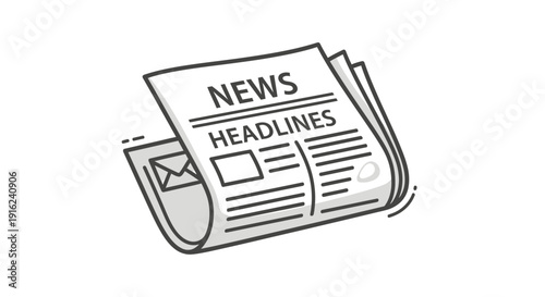 Digital news era: a cartoon newspaper icon representing information dissemination and storytelling