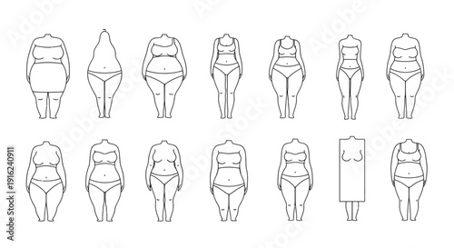 Diverse body shape variations: illustrated female silhouettes for fashion and health