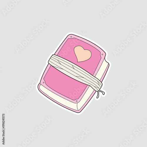 Pink diary sticker with bandage and heart. Perfect for digital planning, journaling apps, healthcare themes, or mental health awareness icons