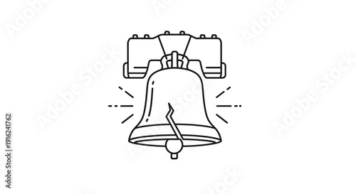 Liberty Bell Icon Outline, Cracked Symbol of Freedom and Independence