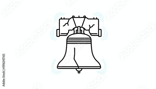 Liberty Bell Icon, Philadelphia Landmark, American Independence Symbol, Vector Illustration