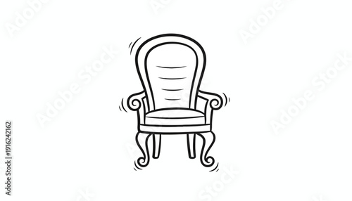 Hand-drawn illustration of a vintage armchair with ornate legs and tufted back, isolated on white.