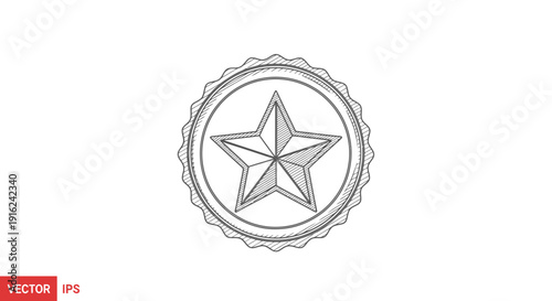 Hand-drawn star emblem, vintage badge, award symbol, vector illustration