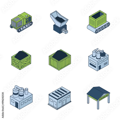 Industrial Equipment and Shipping Containers Illustration.