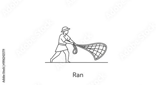 Fisherman with net, ancient Egyptian hieroglyph, illustration, Ran