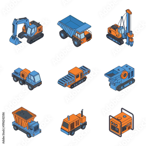 Collection of Construction Vehicles and Equipment.