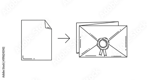 Document to Sealed Envelope with Wax Seal and Ribbon - Concept of Official Communication