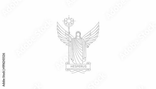 Hesperus Angelic Figure with Star Staff and Wings, Celestial Being, Mythological Symbol