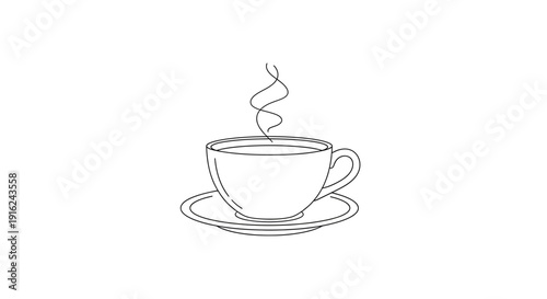 Hot Coffee Cup with Steam - Minimalist Line Art Illustration