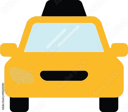 Yellow taxi cab front view flat icon for transportation and urban travel concepts