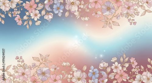 A serene landscape with blooming cherry blossoms and a gradient sky.