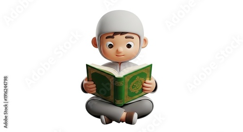 Wallpaper Mural 3d illustration of a young boy sitting and reading the holy quran Torontodigital.ca