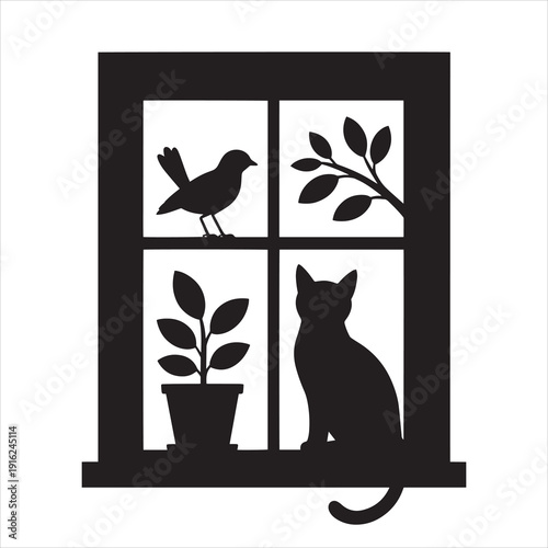 cat on a window silhouette