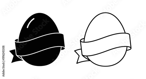 Elegant black and white gift wrapping ribbon design on egg shape Vector