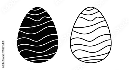 Minimalist black and white egg design with wavy lines, abstract art, vector illustration Vector