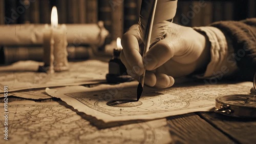 Wallpaper Mural Hand writing on antique maps with quill by candlelight Torontodigital.ca