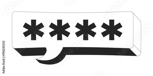 Asterisk password speech bubble 2D line object. Hidden code input. Secured message content. Log in field. Digital user entry isolated clipart vector ink outline item. Monochrome spot illustration