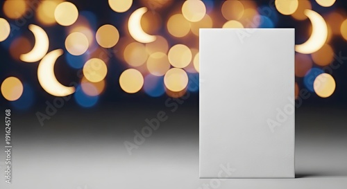 Blank vertical poster mockup with ramadan bokeh background